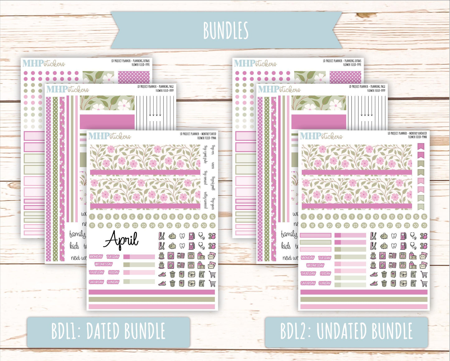 APRIL Stickers for The Rose Large Laurel Denise Planner (Formerly Project Planner) "Flower Field" || PPFF