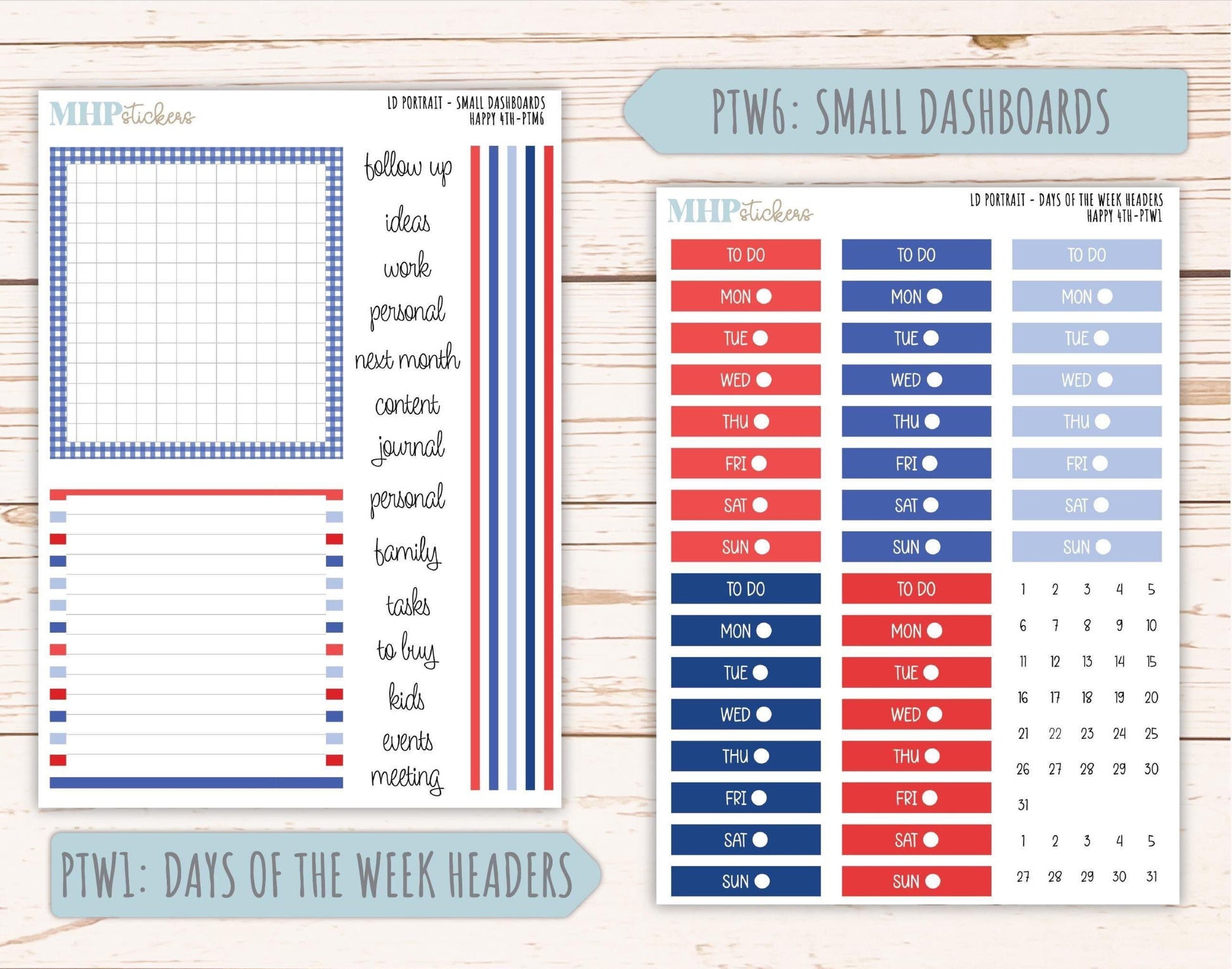 JULY 2025 Stickers for The Scout Laurel Denise Planner (formerly Portrait Planner). "Happy 4th" || PTH4