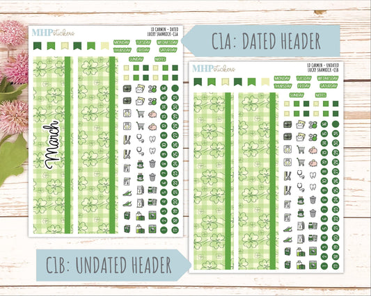 MARCH 2026 Stickers for The Carmen Laurel Denise Planner (Simply Month Planner). "Lucky Shamrock" || C