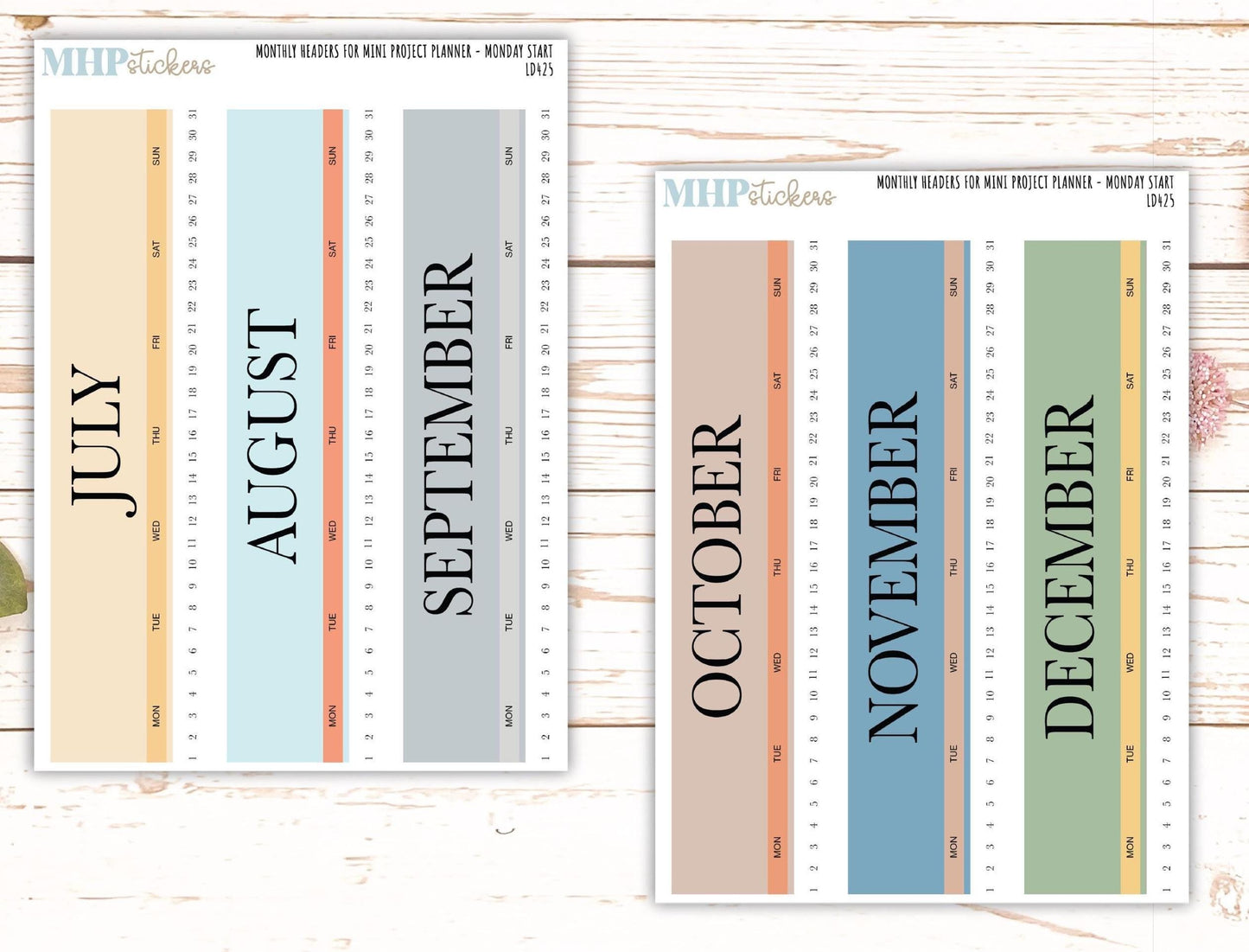 Neutral Color Monthly Headers Set for Laurel Denise small 4-COLUMN (Formerly Mini Project Planner) || LD425