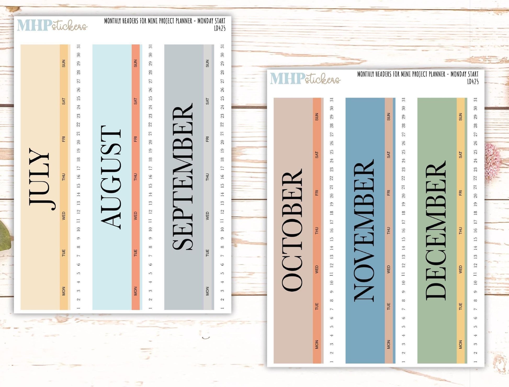 Neutral Color Monthly Headers Set for Laurel Denise small 4-COLUMN (Formerly Mini Project Planner) || LD425