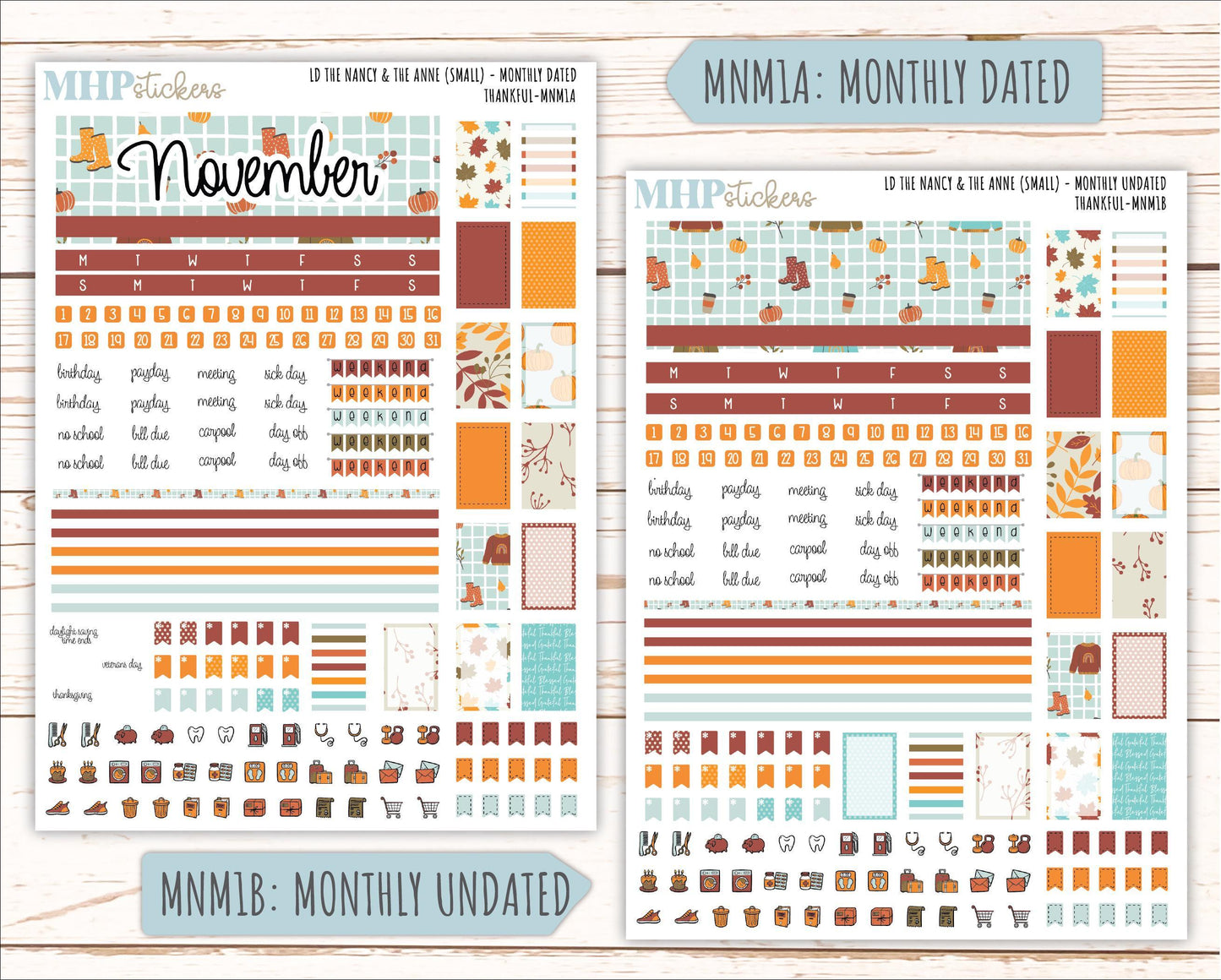 NOVEMBER 2025 Stickers for Small Horizontal & Vertical Laurel Denise Planners. (Formerly Mini Planner) "Thankful" || MN