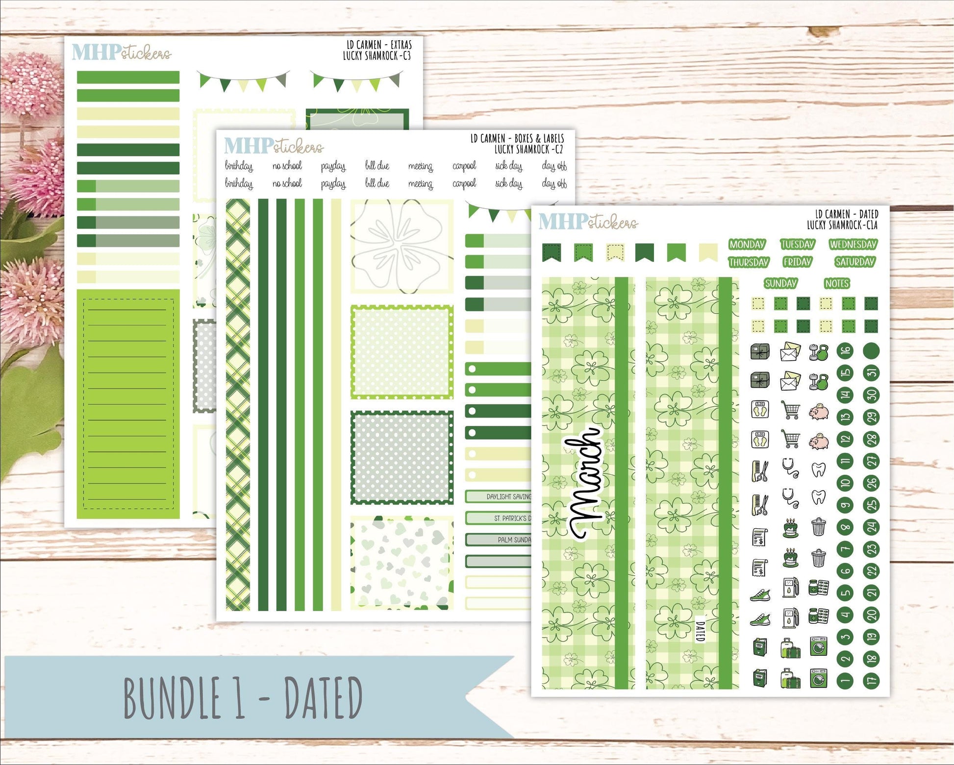 MARCH 2026 Stickers for The Carmen Laurel Denise Planner (Simply Month Planner). "Lucky Shamrock" || C