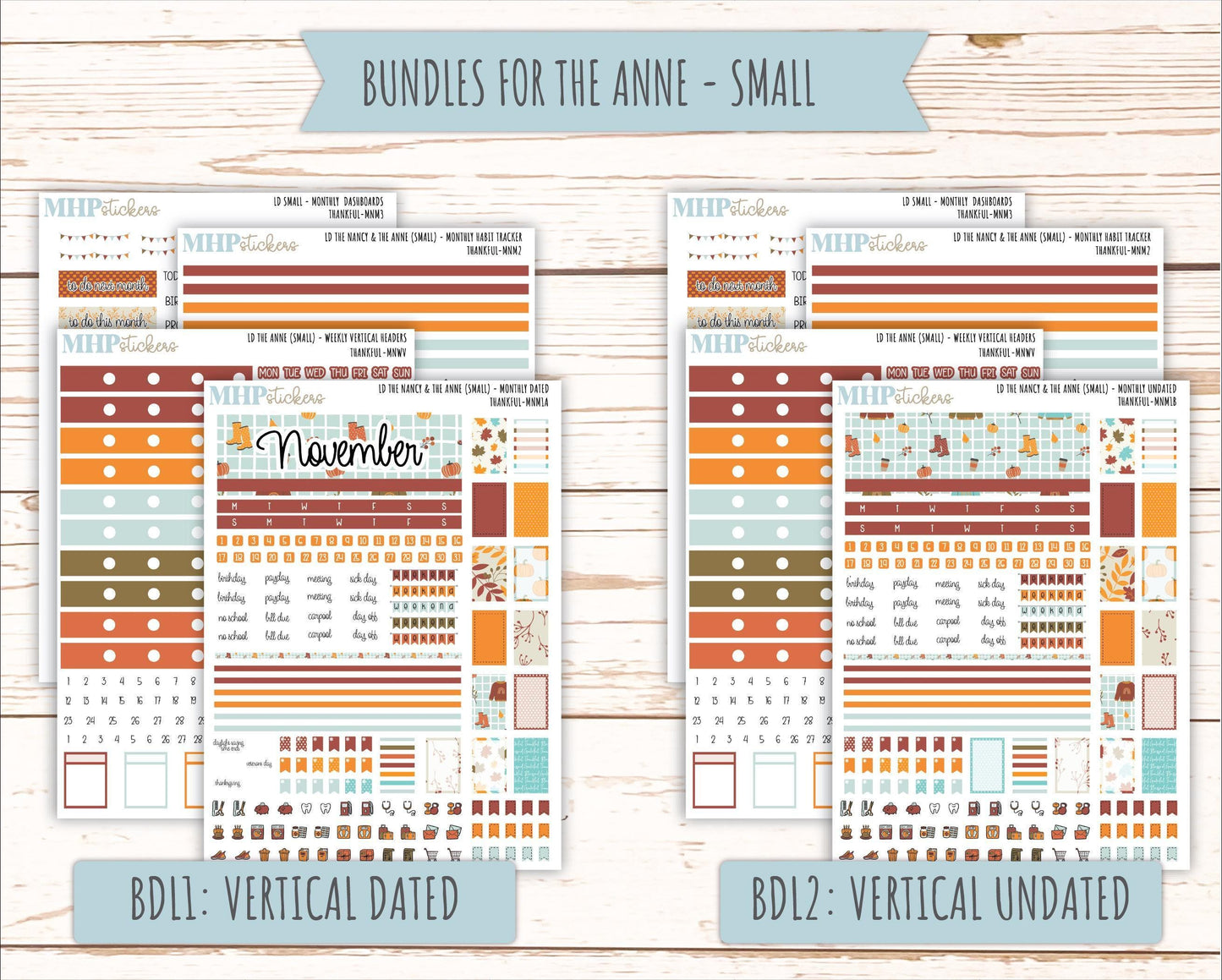 NOVEMBER 2025 Stickers for Small Horizontal & Vertical Laurel Denise Planners. (Formerly Mini Planner) "Thankful" || MN
