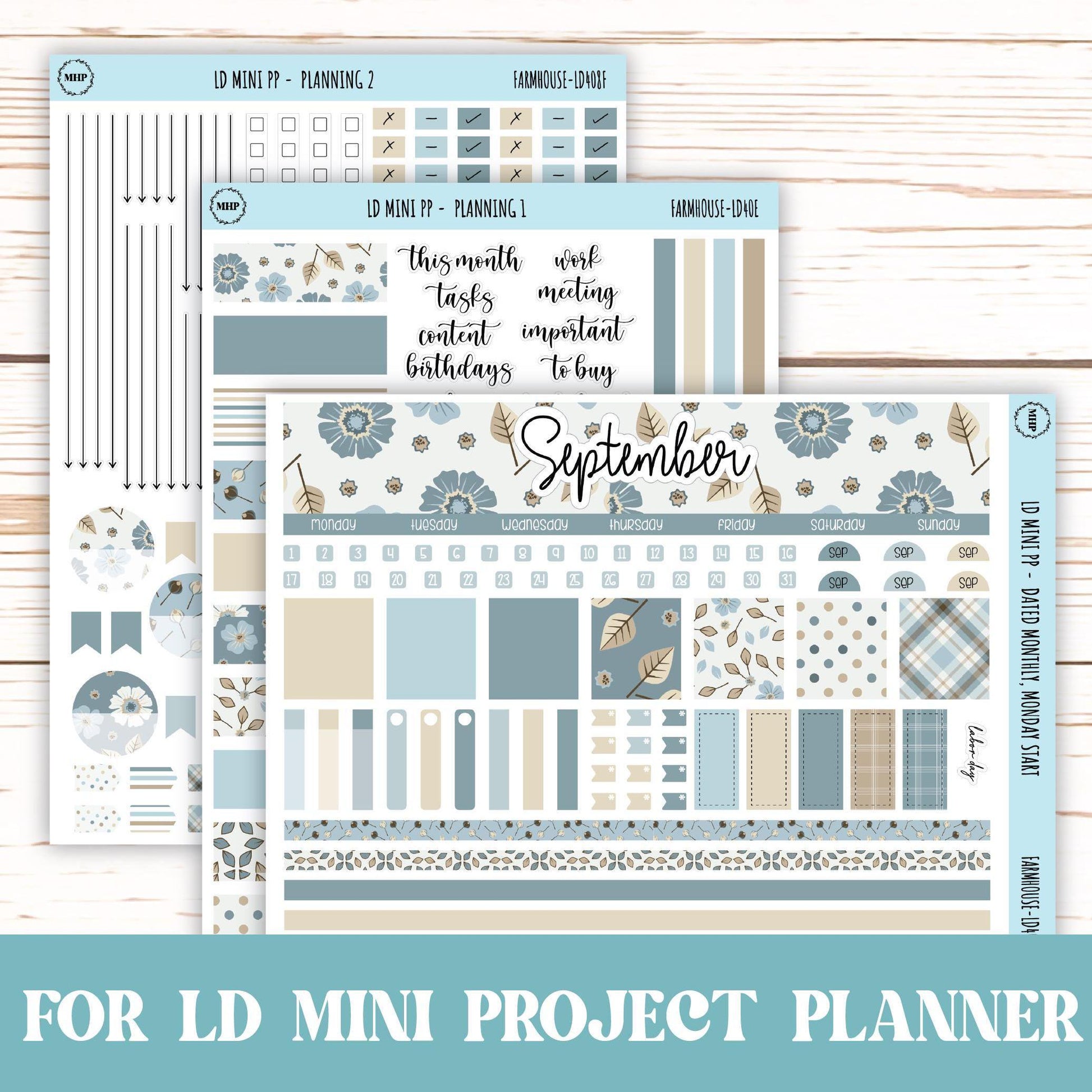 SEPTEMBER Stickers for The Rose Small Laurel Denise Planner (Formerly Mini Project Planner) "Farmhouse" || LD408FH