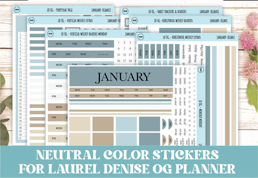 Neutral Color Stickers for Large size Horizontal & Vertical Laurel Denise Planner. (Formerly Original or Standar Size) JANUARY || OGNJAN