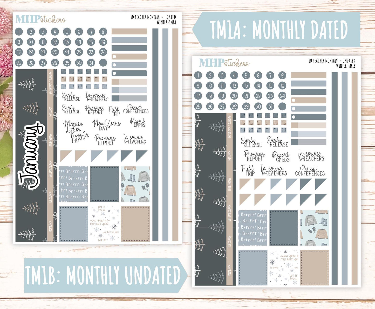 JANUARY Stickers for The Valerie Laurel Denise Planner (Formerly Teacher Planner) "Winter" || TW