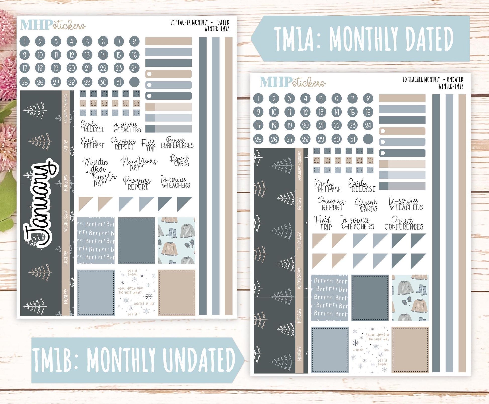 JANUARY Stickers for The Valerie Laurel Denise Planner (Formerly Teacher Planner) "Winter" || TW