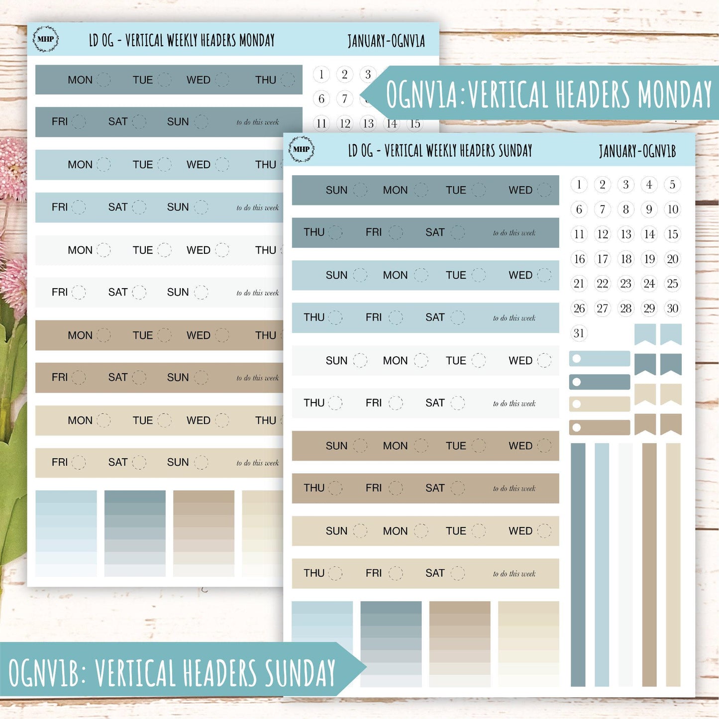 Neutral Color Stickers for Large size Horizontal & Vertical Laurel Denise Planner. (Formerly Original or Standar Size) JANUARY || OGNJAN