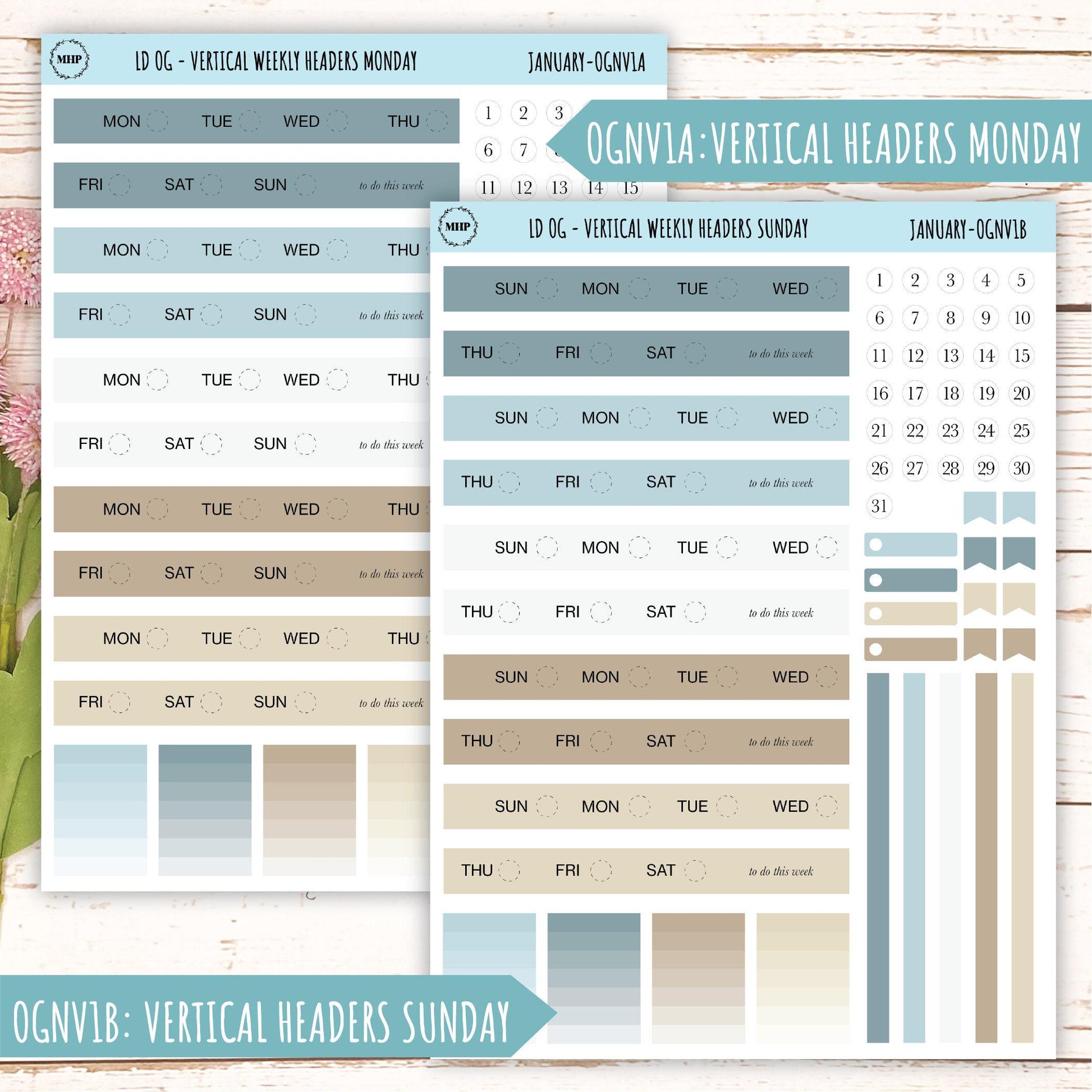Neutral Color Stickers for Large size Horizontal & Vertical Laurel Denise Planner. (Formerly Original or Standar Size) JANUARY || OGNJAN