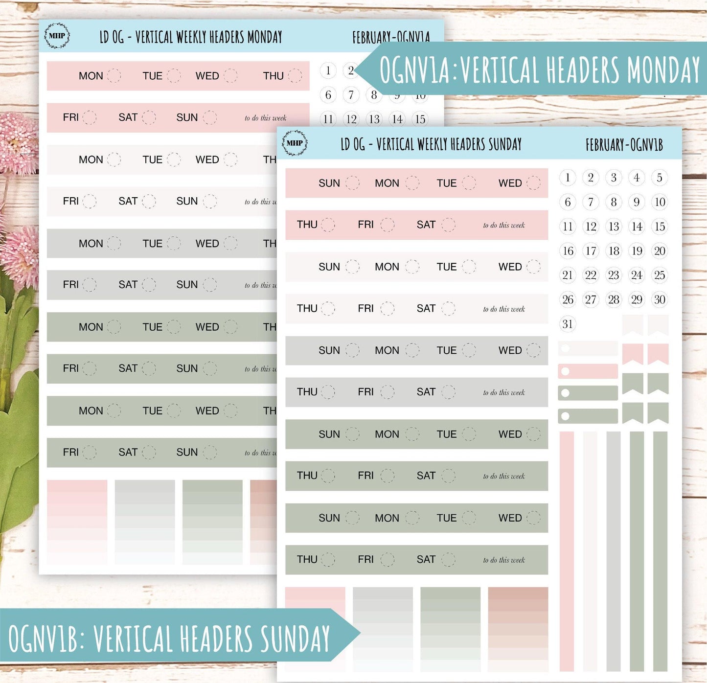 Neutral Color Stickers for Large size Horizontal & Vertical Laurel Denise Planner. (Formerly Original or Standar Size) FEBRUARY || OGNFEB