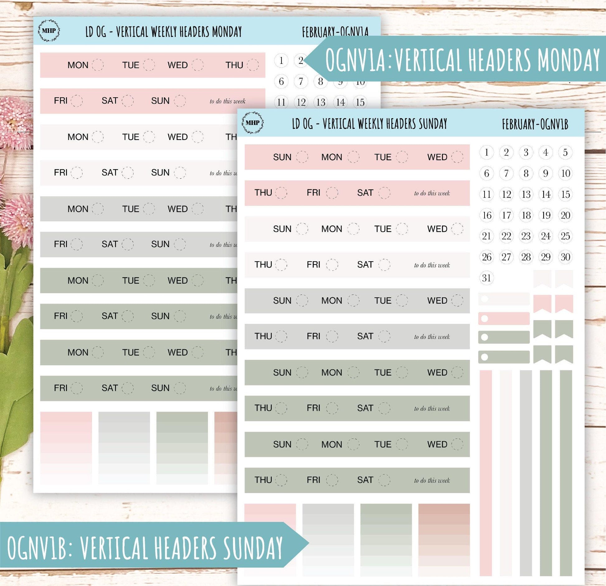 Neutral Color Stickers for Large size Horizontal & Vertical Laurel Denise Planner. (Formerly Original or Standar Size) FEBRUARY || OGNFEB