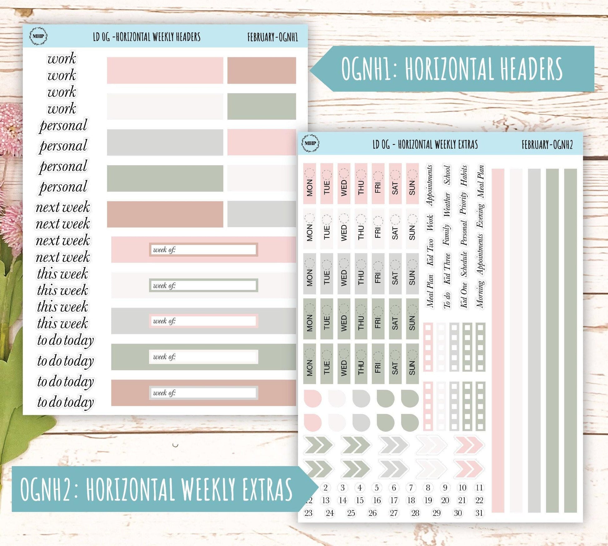 Neutral Color Stickers for Large size Horizontal & Vertical Laurel Denise Planner. (Formerly Original or Standar Size) FEBRUARY || OGNFEB