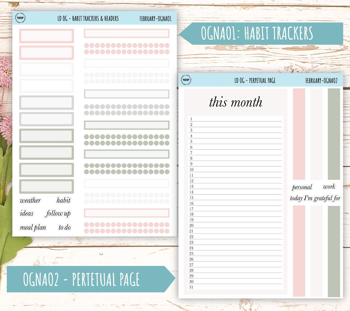 Neutral Color Stickers for Large size Horizontal & Vertical Laurel Denise Planner. (Formerly Original or Standar Size) FEBRUARY || OGNFEB