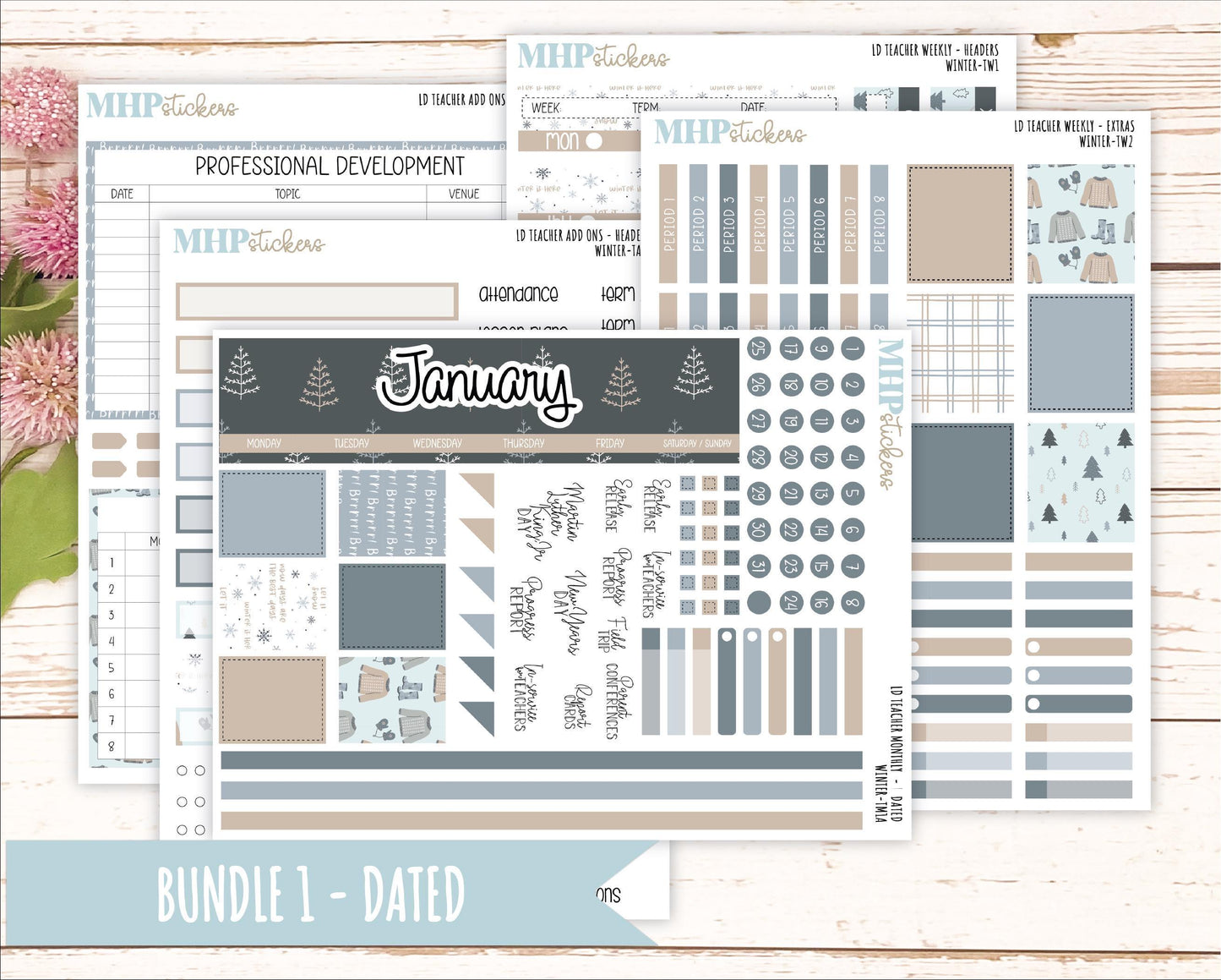 JANUARY Stickers for The Valerie Laurel Denise Planner (Formerly Teacher Planner) "Winter" || TW