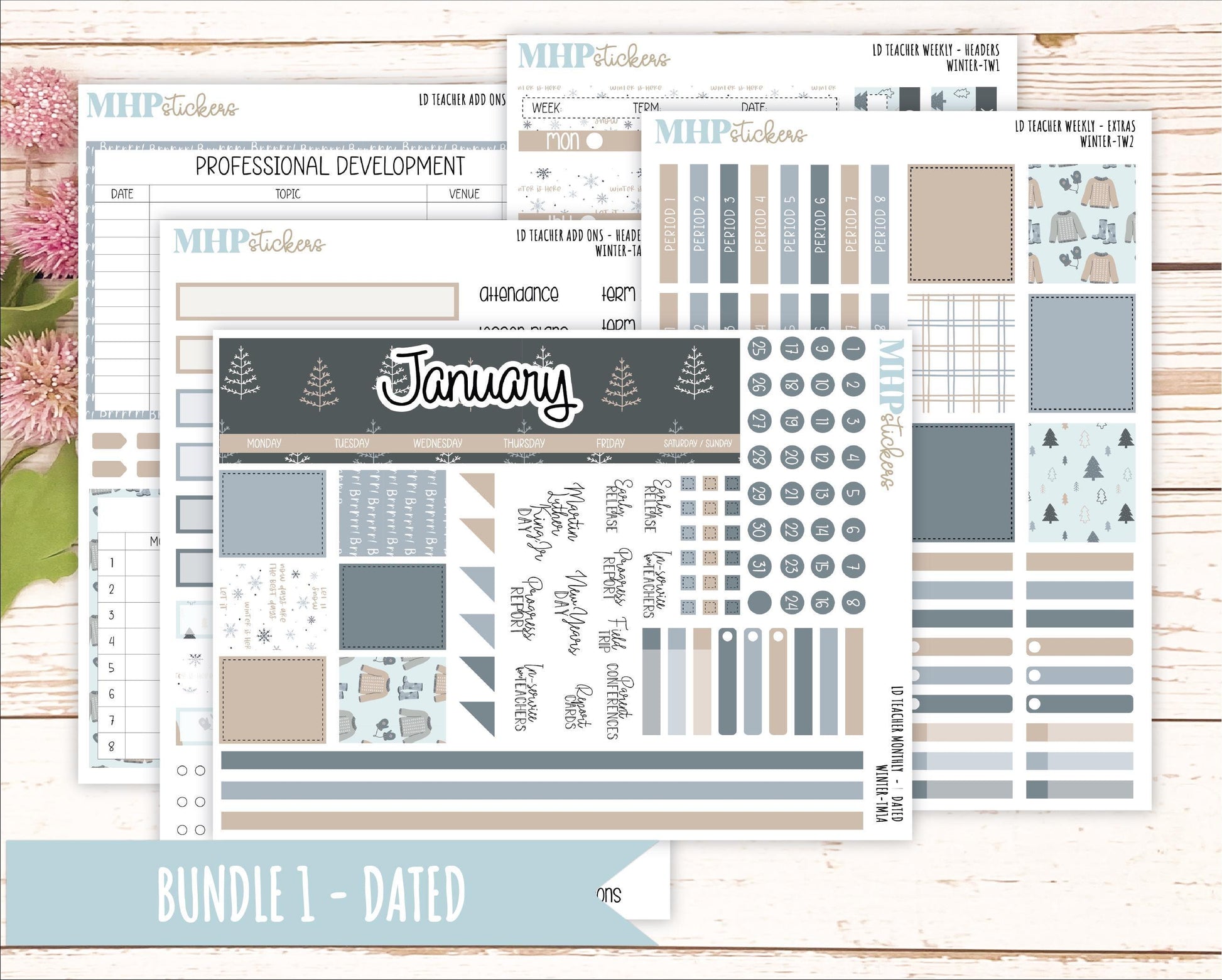 JANUARY Stickers for The Valerie Laurel Denise Planner (Formerly Teacher Planner) "Winter" || TW