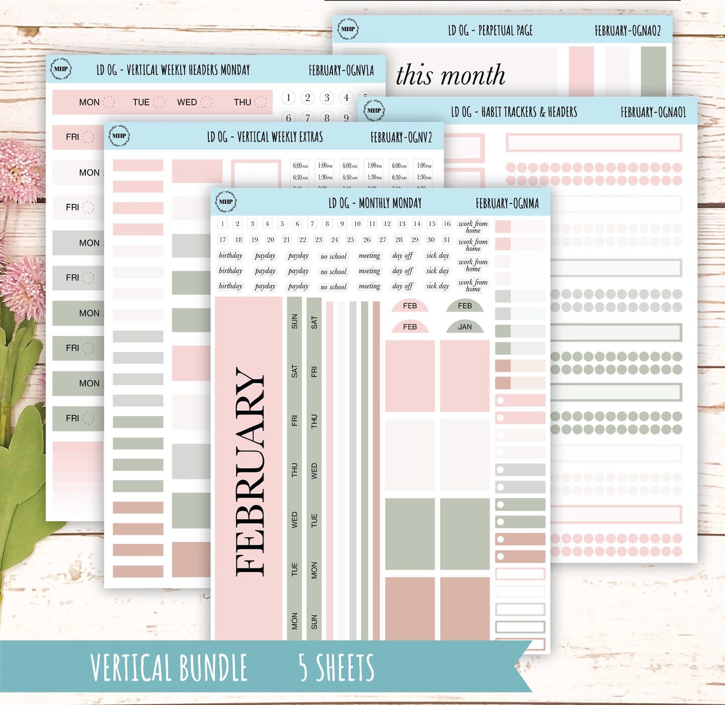 Neutral Color Stickers for Large size Horizontal & Vertical Laurel Denise Planner. (Formerly Original or Standar Size) FEBRUARY || OGNFEB