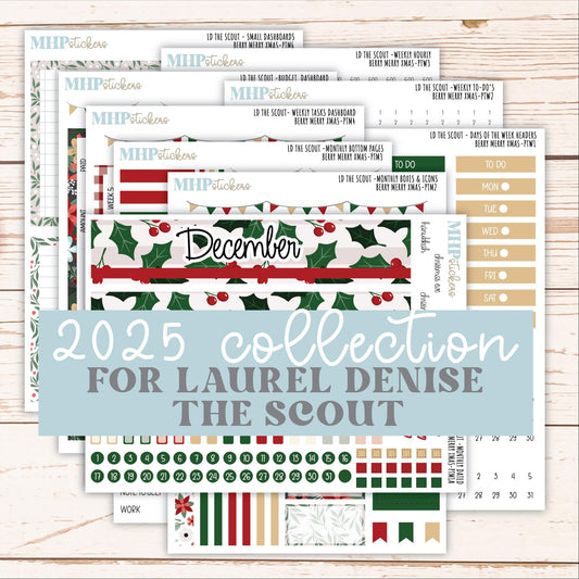 DECEMBER 2025 Stickers for the Large Laurel Denise Scout Planner (formerly Portrait Planner) "Berry Merry Xmas" || PT