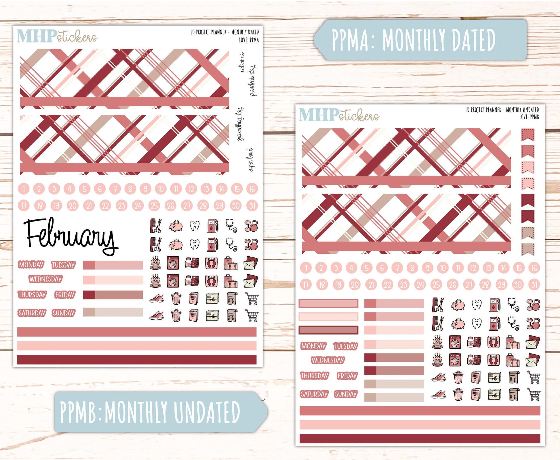 FEBRUARY Stickers for The Rose Large Laurel Denise Planner (Formerly Project Planner) "Love" || PPLV