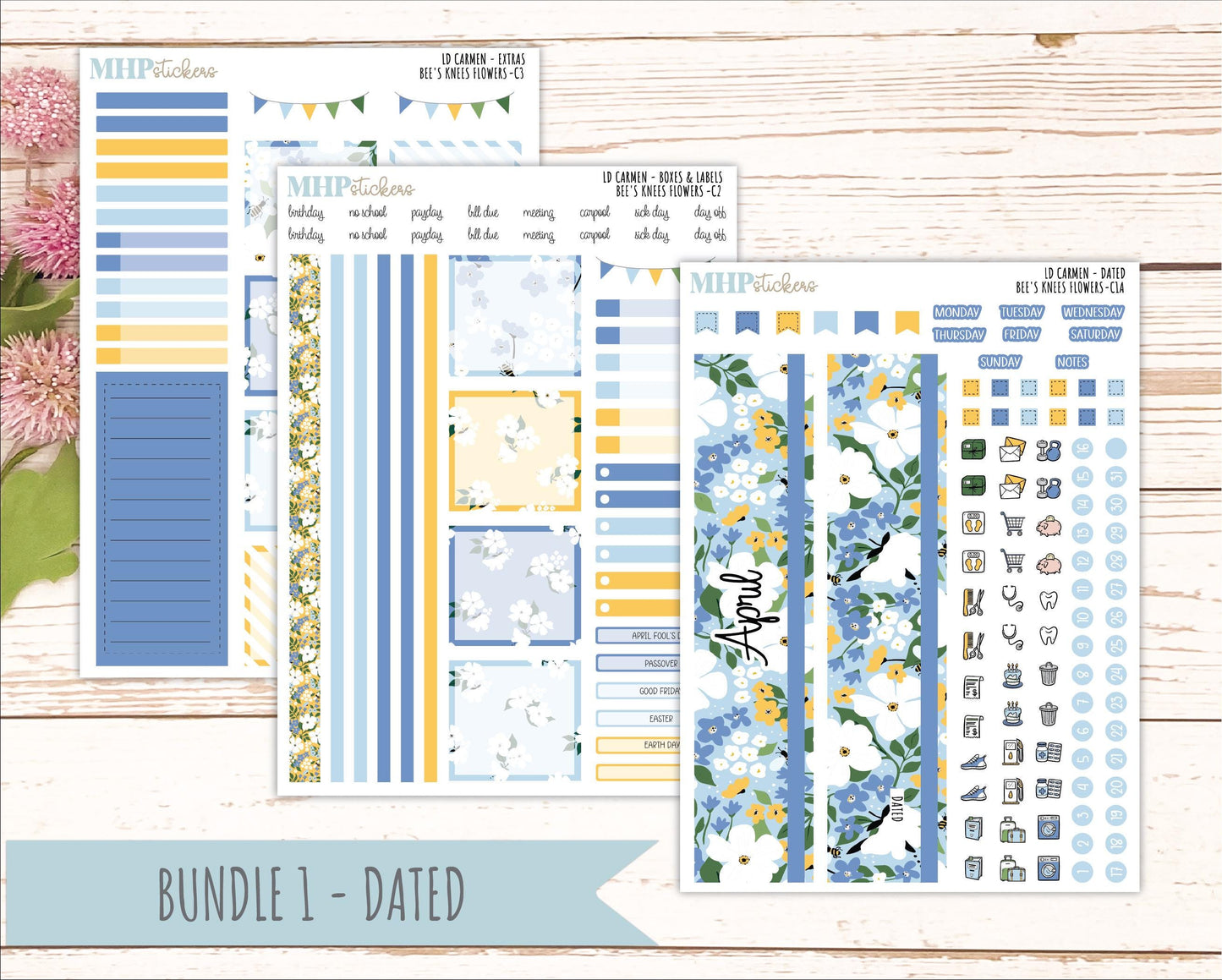 APRIL 2026 Stickers for The Carmen Laurel Denise Planner (Simply Month Planner). "Bee's Knees Flowers" || C
