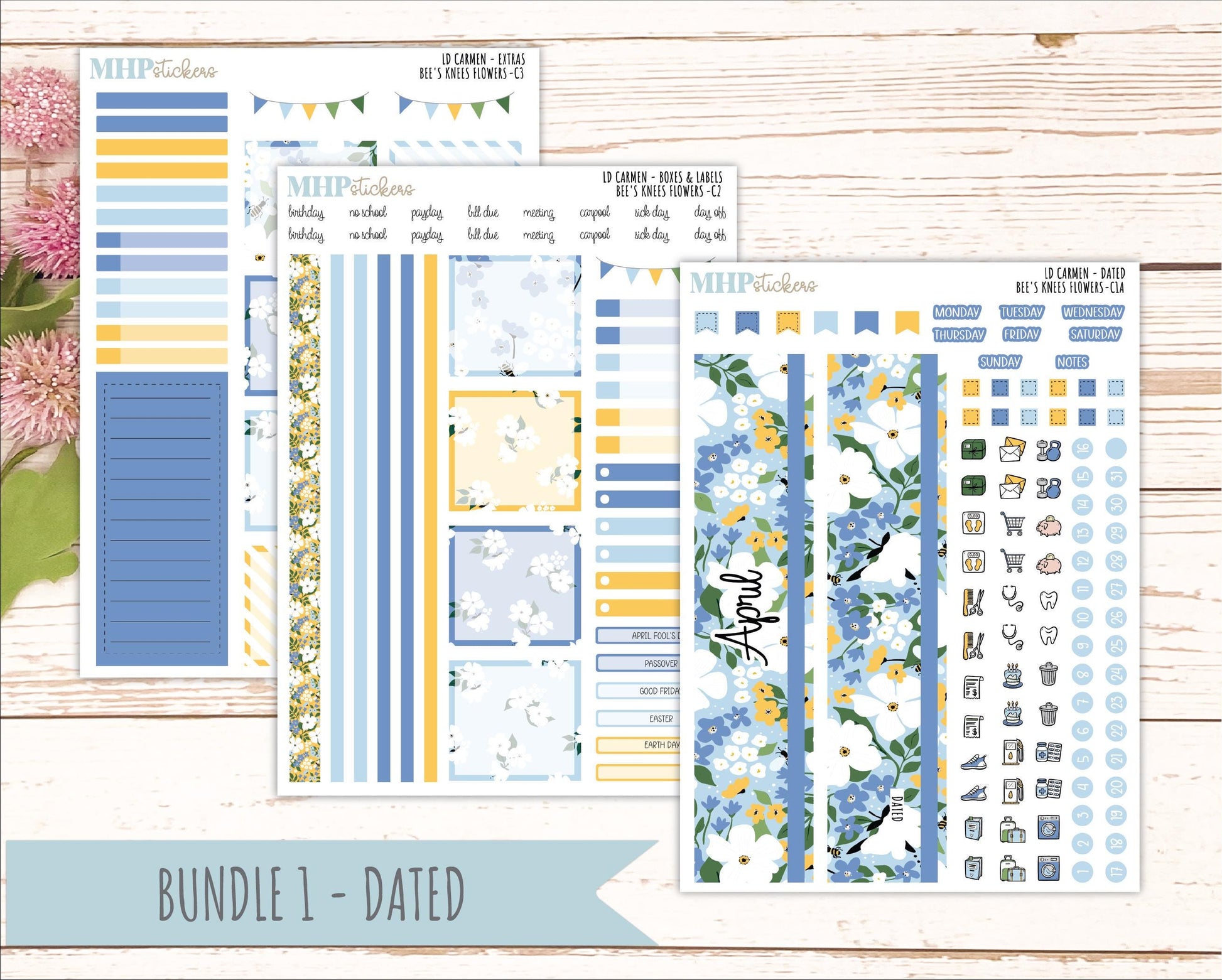 APRIL 2026 Stickers for The Carmen Laurel Denise Planner (Simply Month Planner). "Bee's Knees Flowers" || C