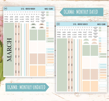Neutral Color Stickers for Large size Horizontal & Vertical Laurel Denise Planner. (Formerly Original or Standar Size) MARCH || OGNMAR