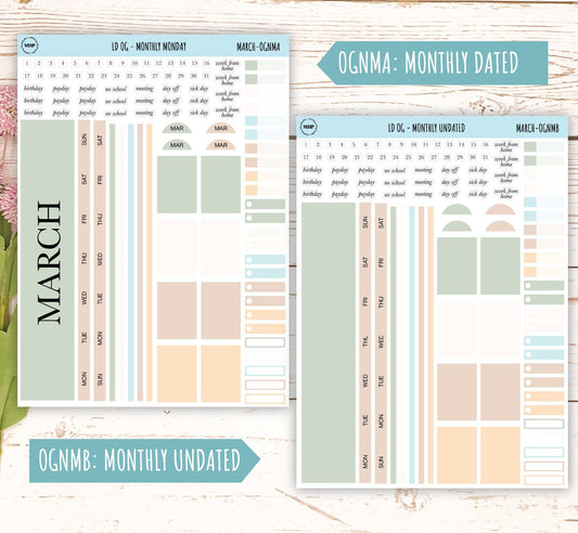 Neutral Color Stickers for Large size Horizontal & Vertical Laurel Denise Planner. (Formerly Original or Standar Size) MARCH || OGNMAR