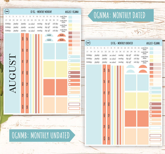 Neutral Color Stickers for Large size Horizontal & Vertical Laurel Denise Planner. (Formerly Original or Standar Size) AUGUST || OGNAUG