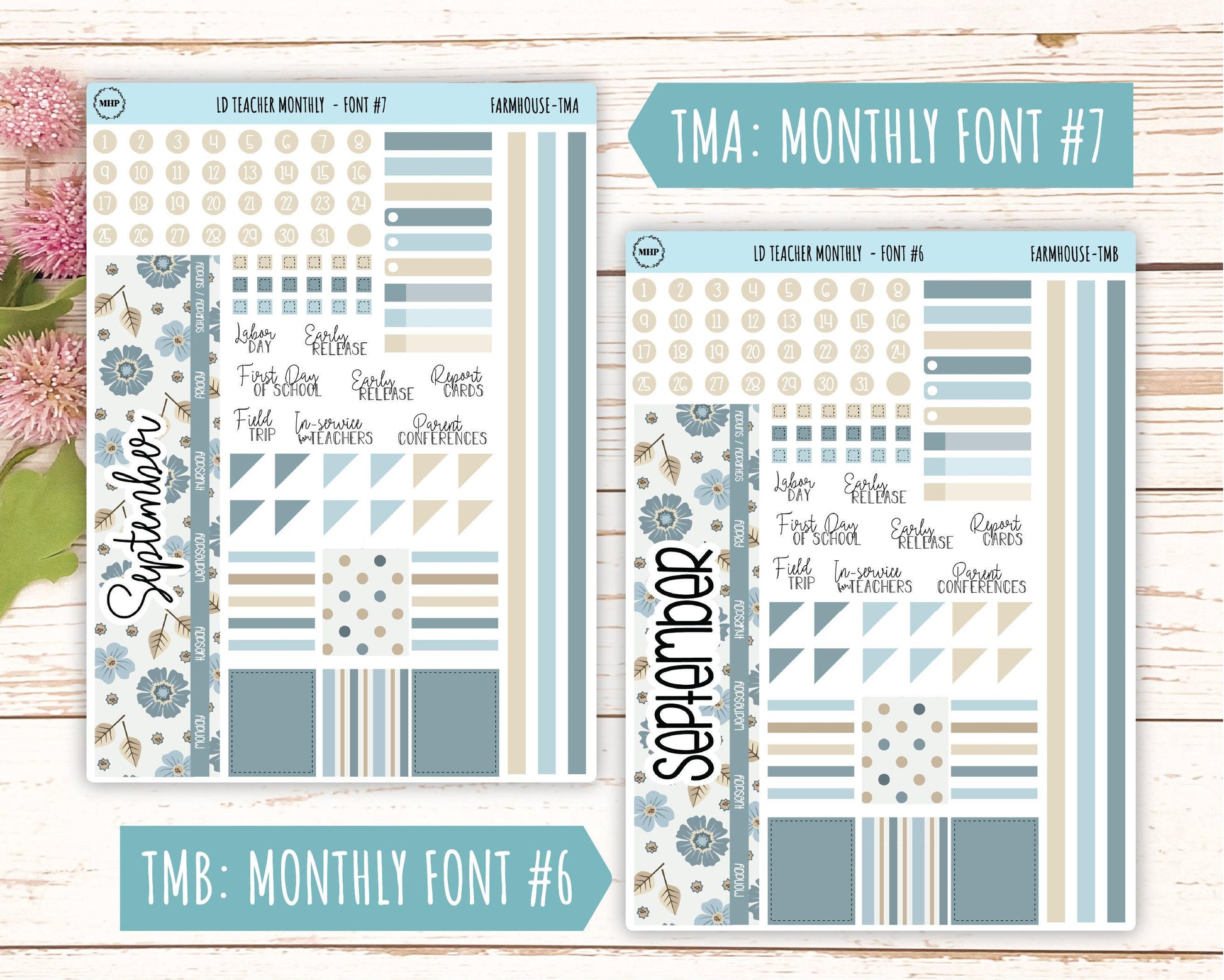 SEPTEMBER Stickers for The Valerie Laurel Denise Planner (Formerly Teacher Planner) "Farmhouse" || TFH