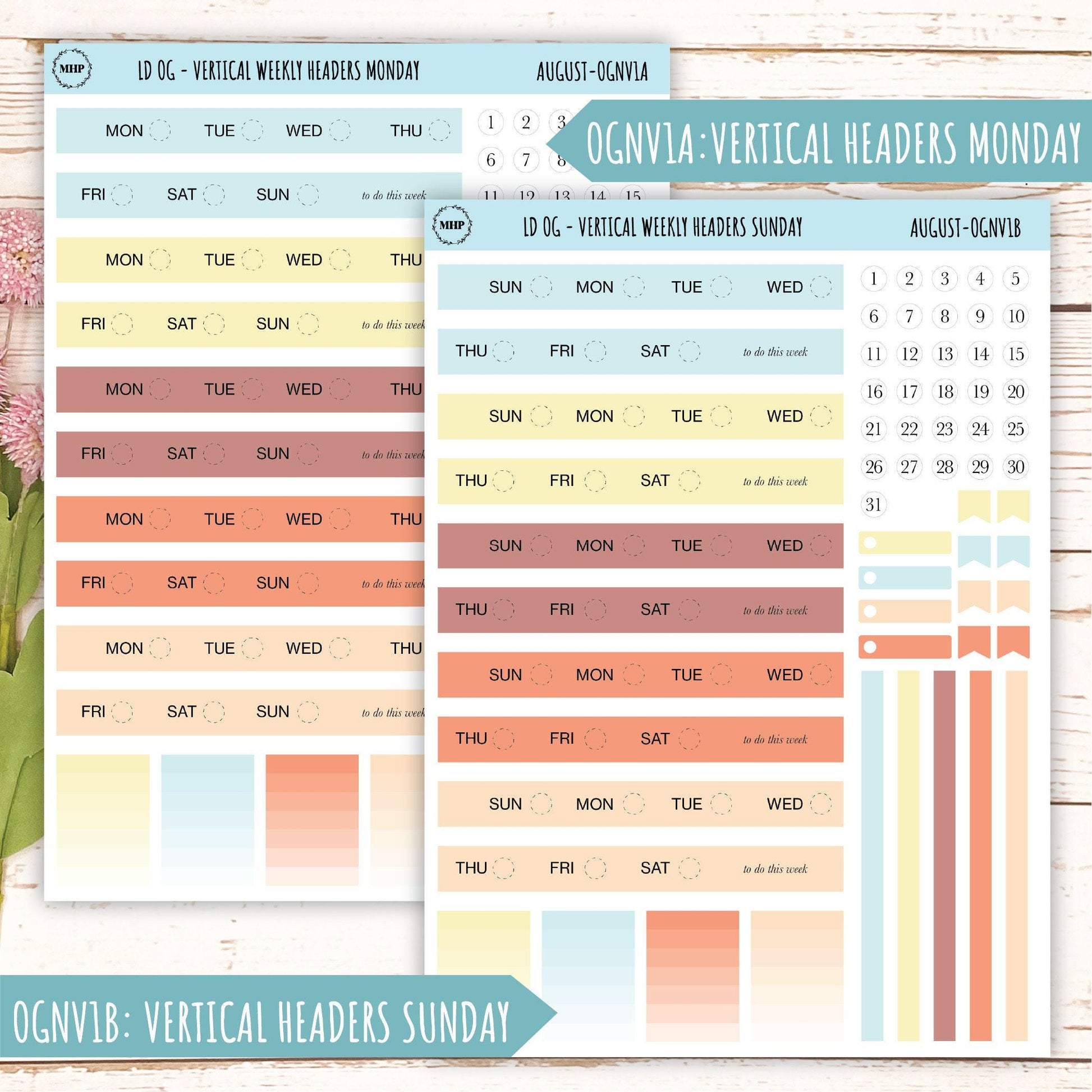 Neutral Color Stickers for Large size Horizontal & Vertical Laurel Denise Planner. (Formerly Original or Standar Size) AUGUST || OGNAUG