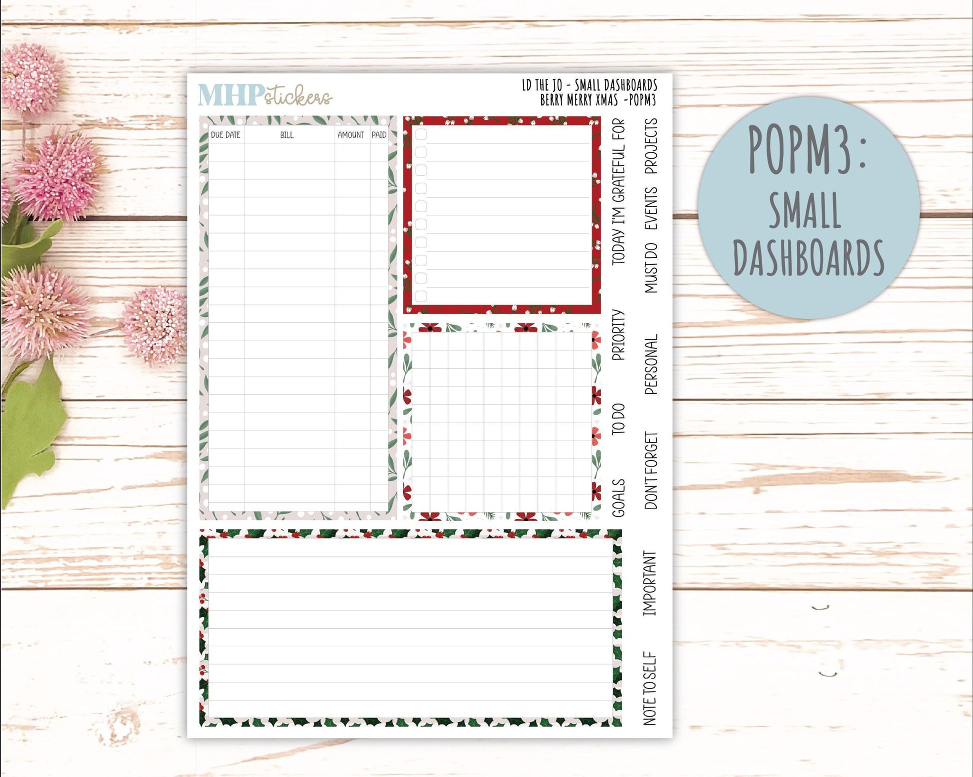 DECEMBER 2025 Stickers for The Jo Laurel Denise Planner (Formerly Pop-Up Planner) "Berry Merry Xmas" || POP