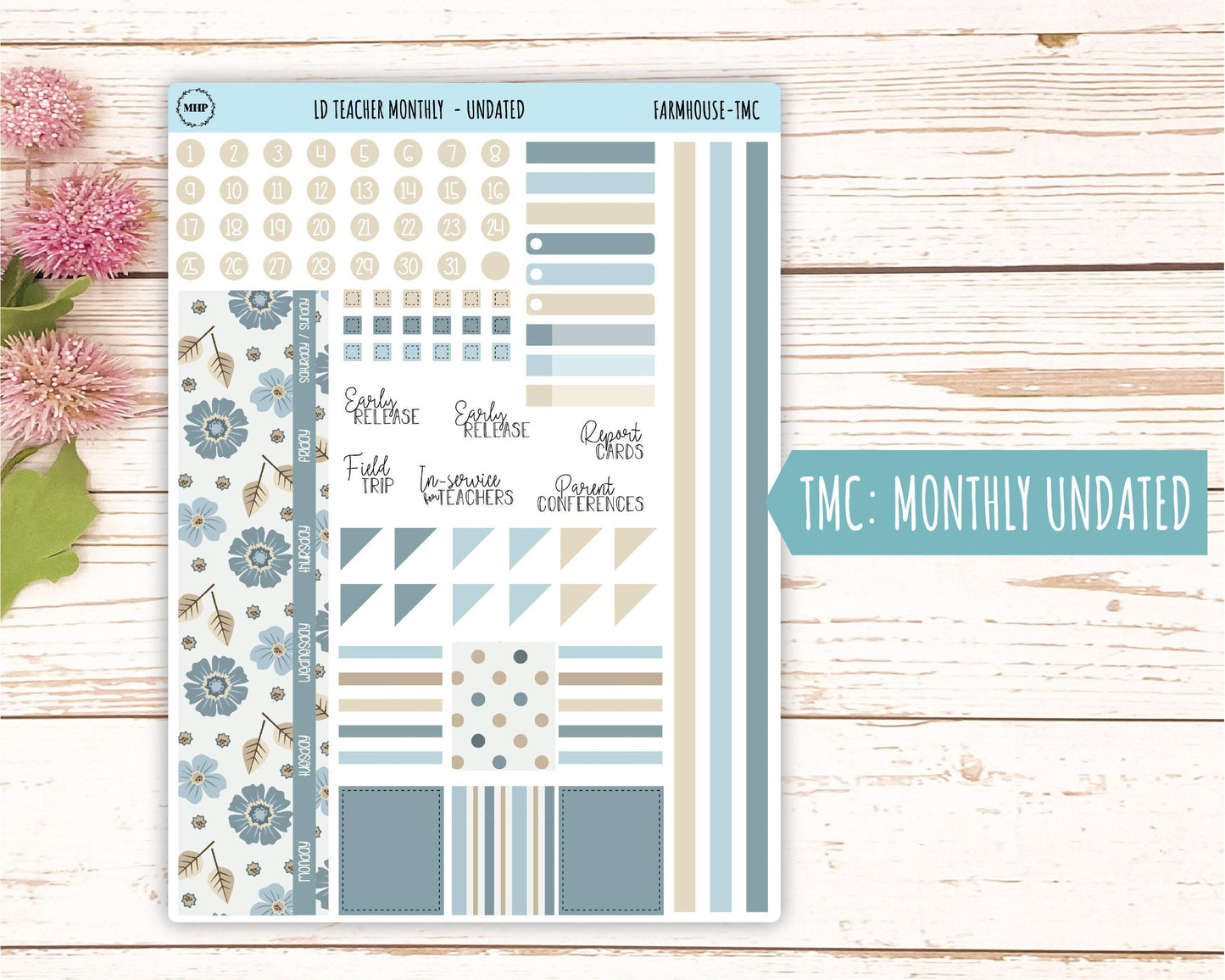 SEPTEMBER Stickers for The Valerie Laurel Denise Planner (Formerly Teacher Planner) "Farmhouse" || TFH