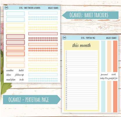 Neutral Color Stickers for Large size Horizontal & Vertical Laurel Denise Planner. (Formerly Original or Standar Size) AUGUST || OGNAUG