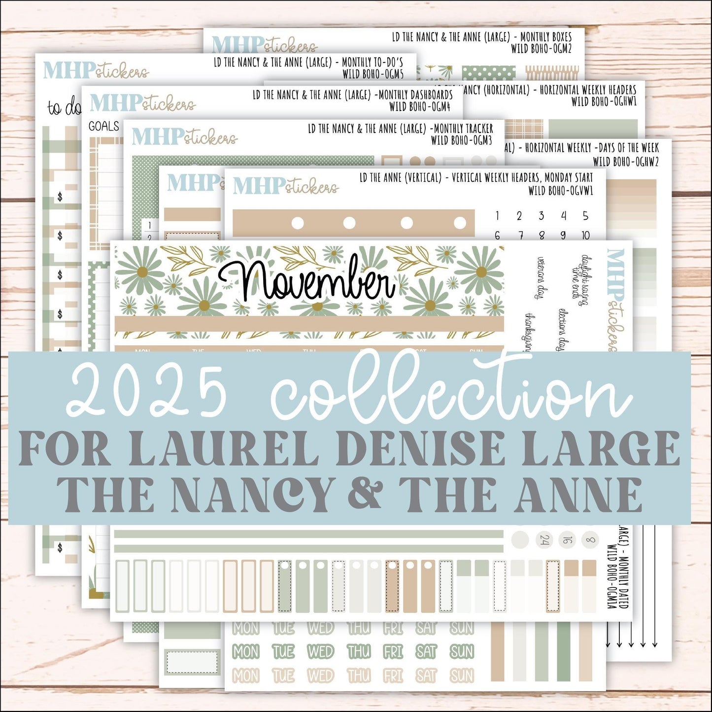 NOVEMBER 2025 Stickers for Large-size Horizontal & Vertical Laurel Denise Planners. (Formerly Original Size) "Wild Boho" || OG