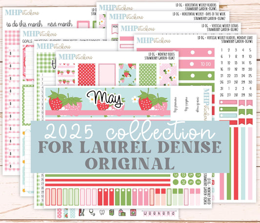 MAY 2025 Stickers for Large size Horizontal & Vertical Laurel Denise Planners. (Formerly Original Size) "Strawberry Garden" || OGSG