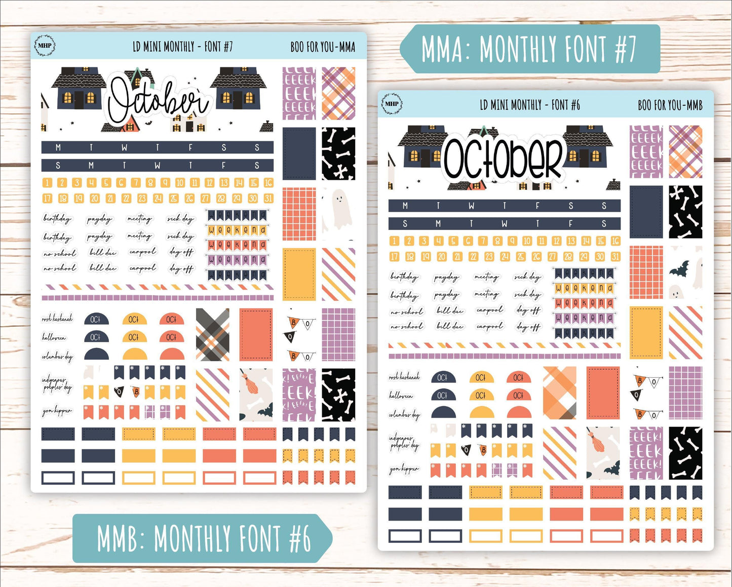 October Stickers for Small Horizontal & Vertical Laurel Denise Planners. (Formerly Mini Planner) "Boo to Your" || MBY