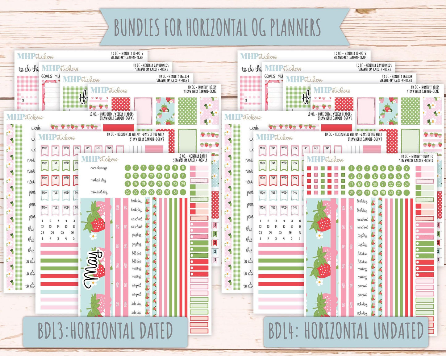 MAY 2025 Stickers for Large size Horizontal & Vertical Laurel Denise Planners. (Formerly Original Size) "Strawberry Garden" || OGSG