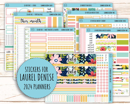 July Sticker for Large size Horizontal & Vertical Laurel Denise Planner. (Formerly Original or Standar Size) "Summer Bloom" || MPSB