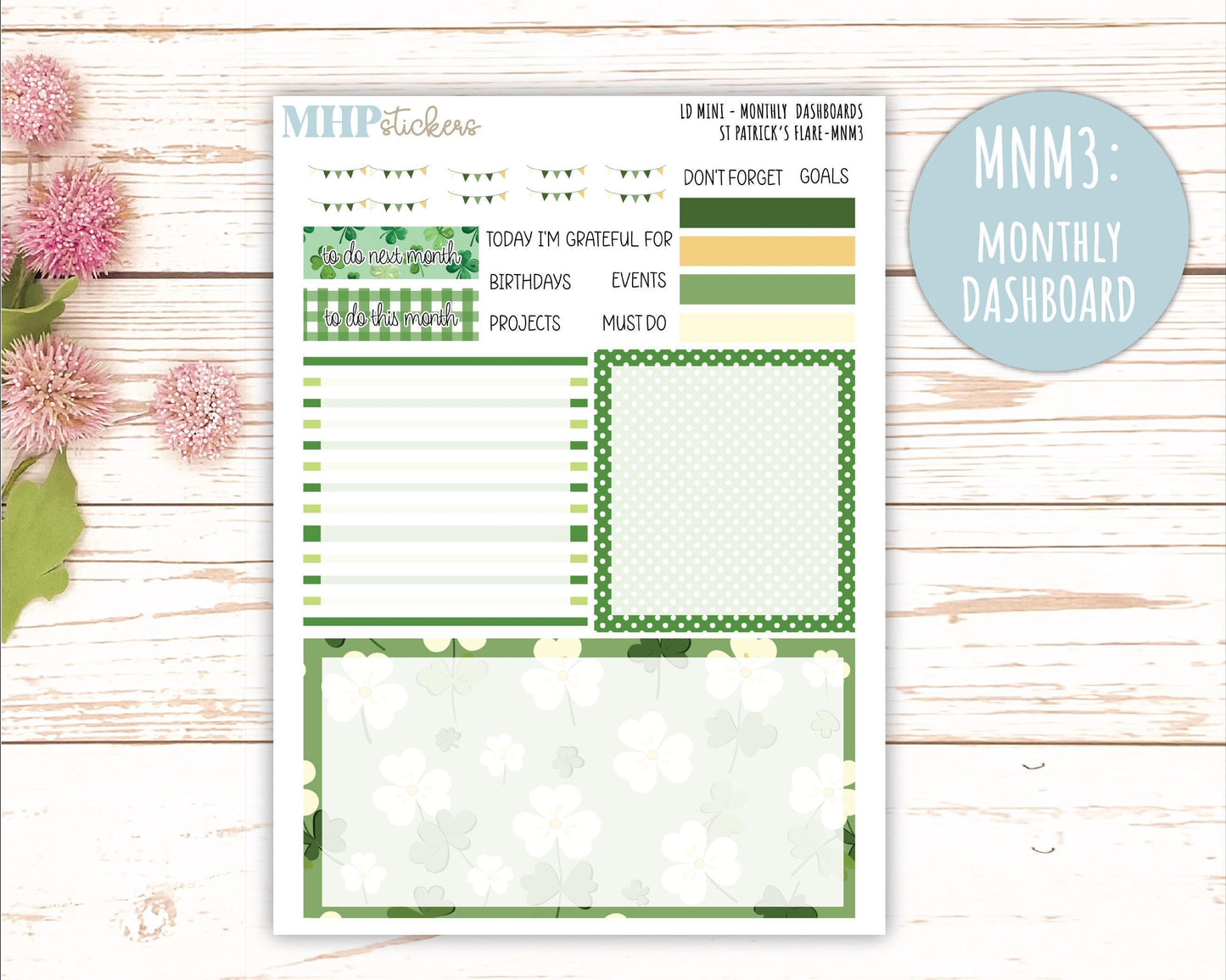 MARCH 2025 Stickers for Small Horizontal & Vertical Laurel Denise Planners. (Formerly Mini Planner) "St PAtrick's Flare" || MNSPF