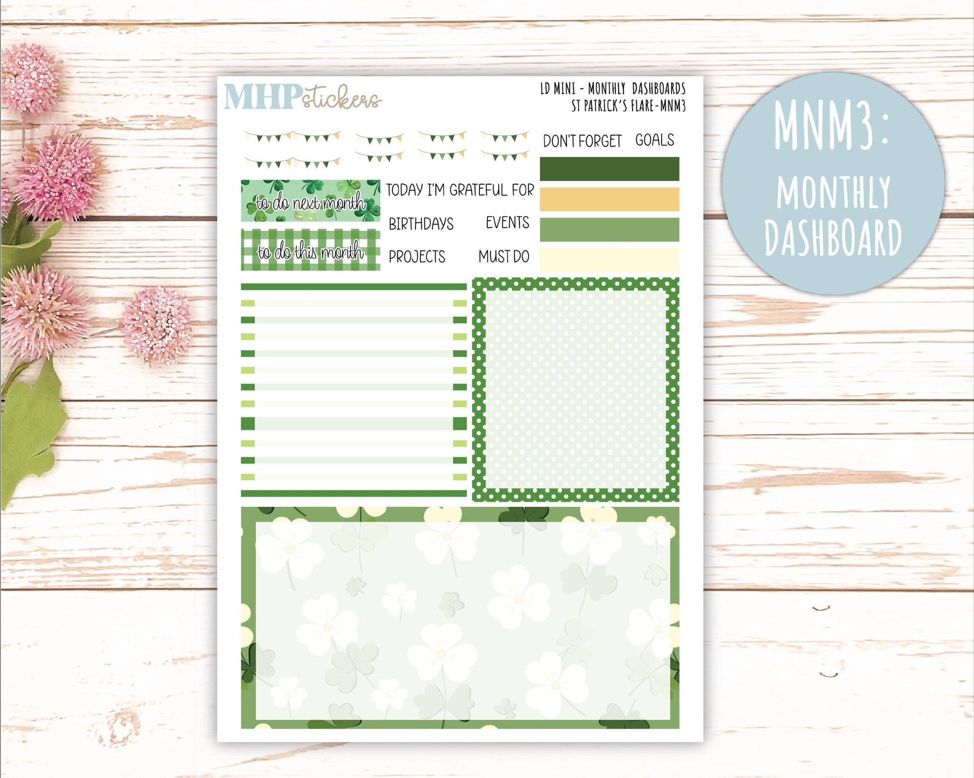 MARCH 2025 Stickers for Small Horizontal & Vertical Laurel Denise Planners. (Formerly Mini Planner) "St PAtrick's Flare" || MNSPF