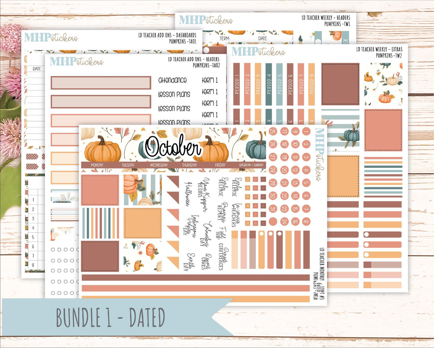 OCTOBER Stickers for The Valerie Laurel Denise Planner (Formerly Teacher Planner) "Pumpkins" || TC