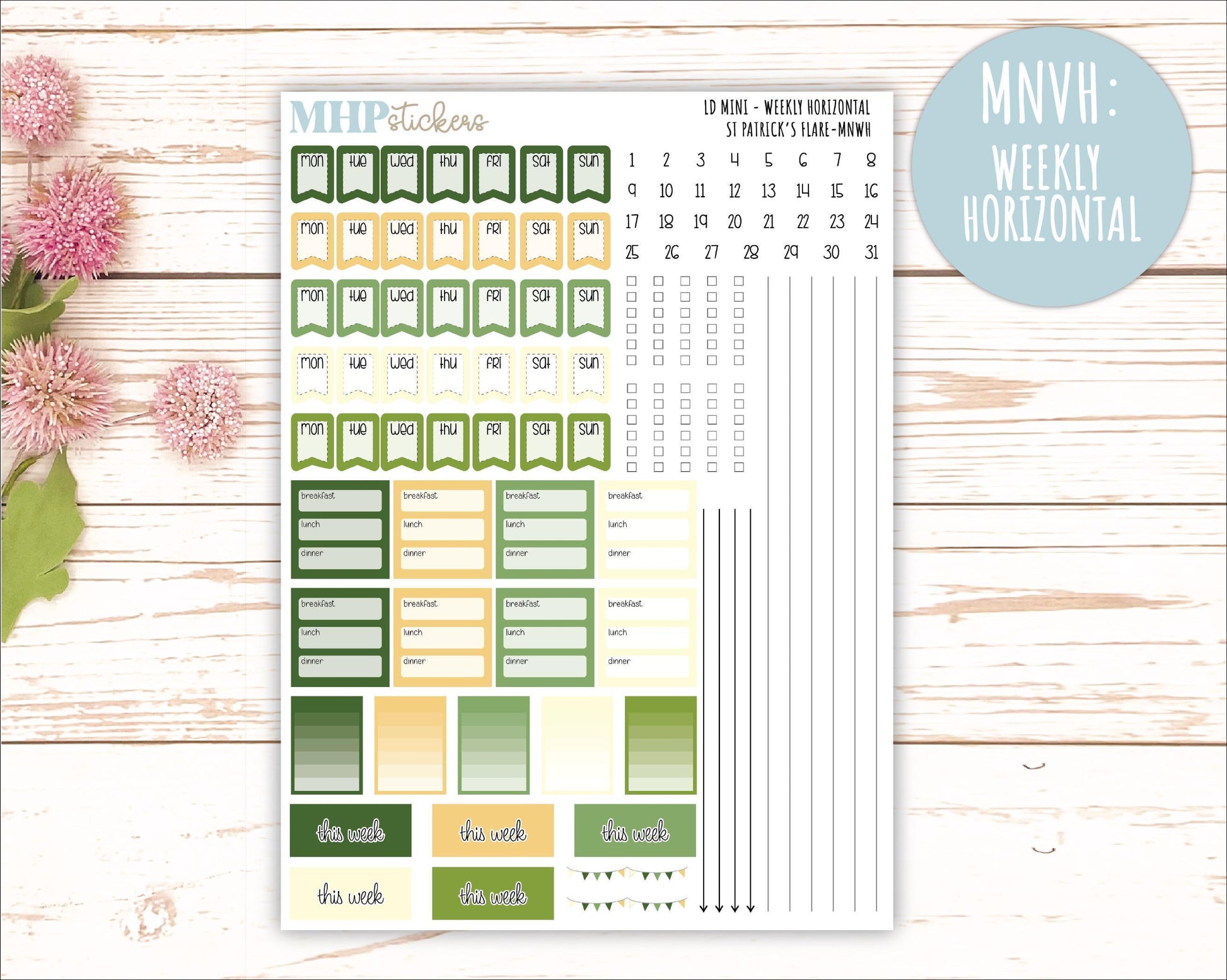 MARCH 2025 Stickers for Small Horizontal & Vertical Laurel Denise Planners. (Formerly Mini Planner) "St PAtrick's Flare" || MNSPF
