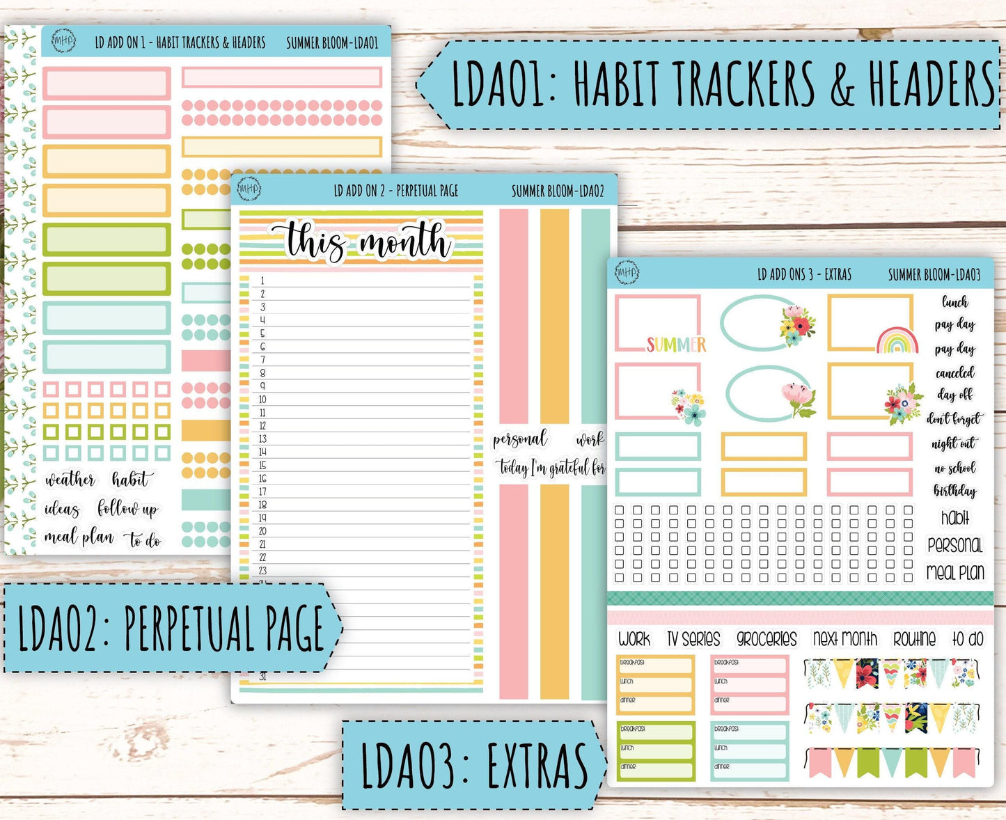 July Sticker for Large size Horizontal & Vertical Laurel Denise Planner. (Formerly Original or Standar Size) "Summer Bloom" || MPSB