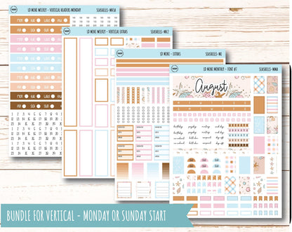 August Stickers for Small Horizontal & Vertical Laurel Denise Planners. (Formerly Mini Planner) "Seashells" || MSH