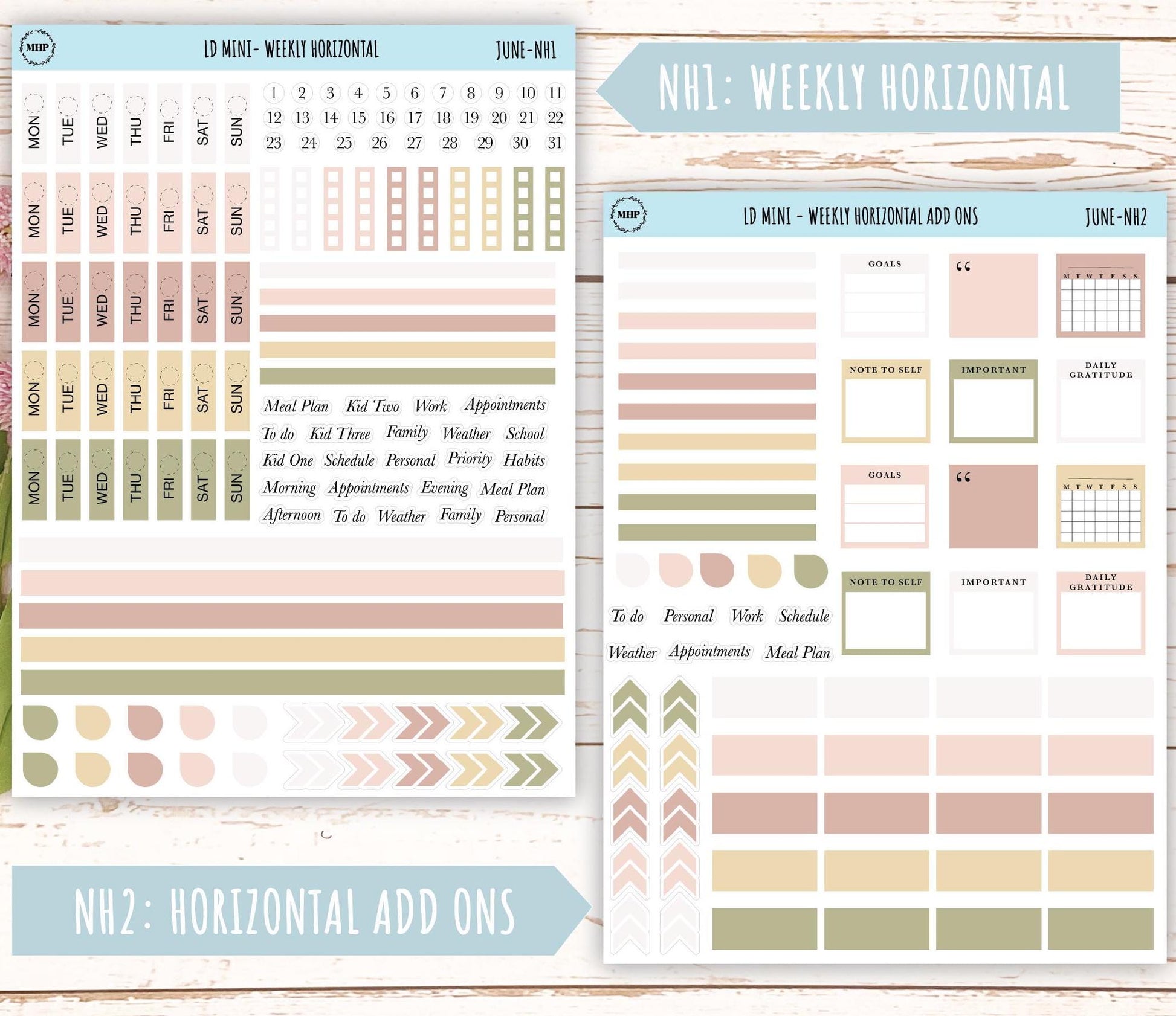 JUNE Neutral Color Stickers for small Laurel Denise Planners || NJUN