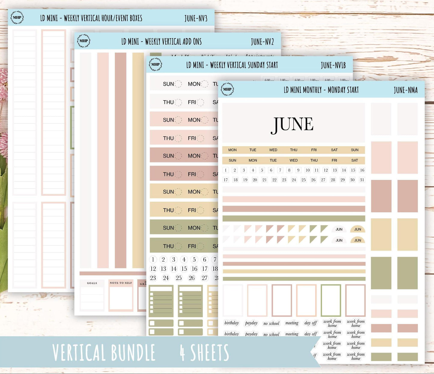 JUNE Neutral Color Stickers for small Laurel Denise Planners || NJUN