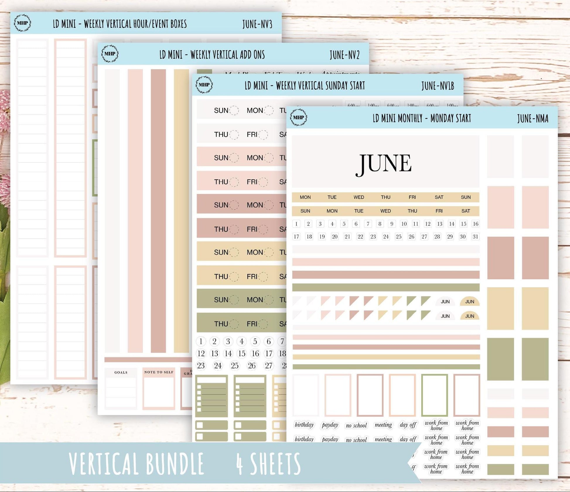 JUNE Neutral Color Stickers for small Laurel Denise Planners || NJUN