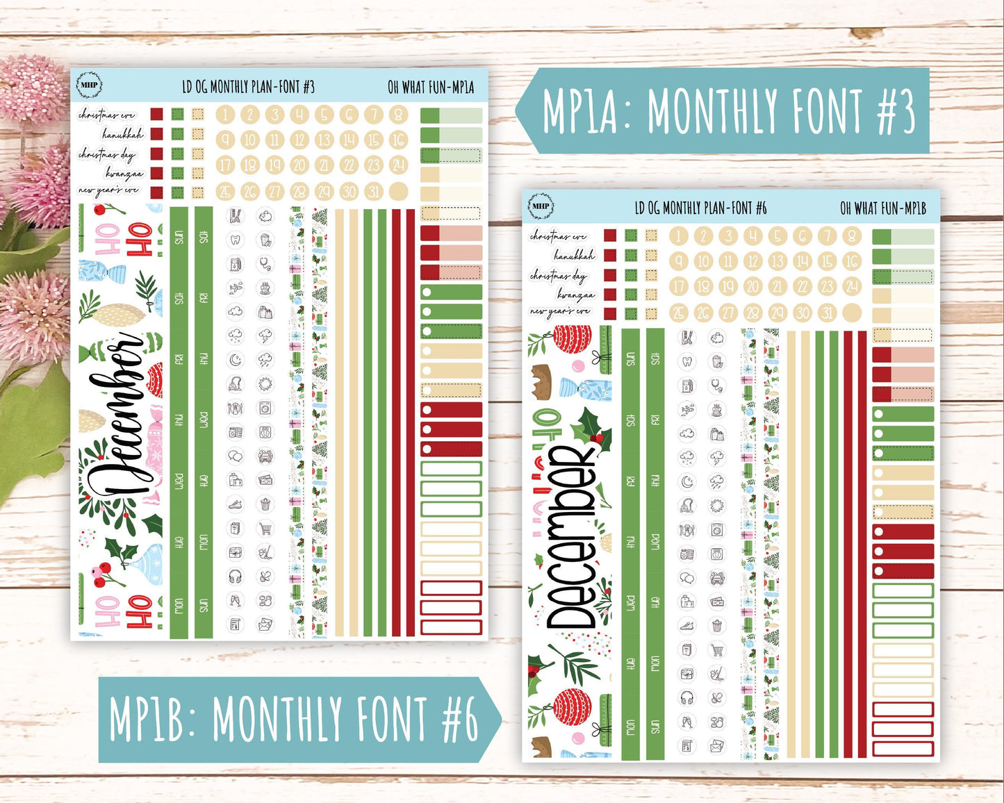 DECEMBER Stickers for Large size Horizontal & Vertical Laurel Denise Planner. (Formerly Original or Standar Size) "Oh What Fun" || OGOWF