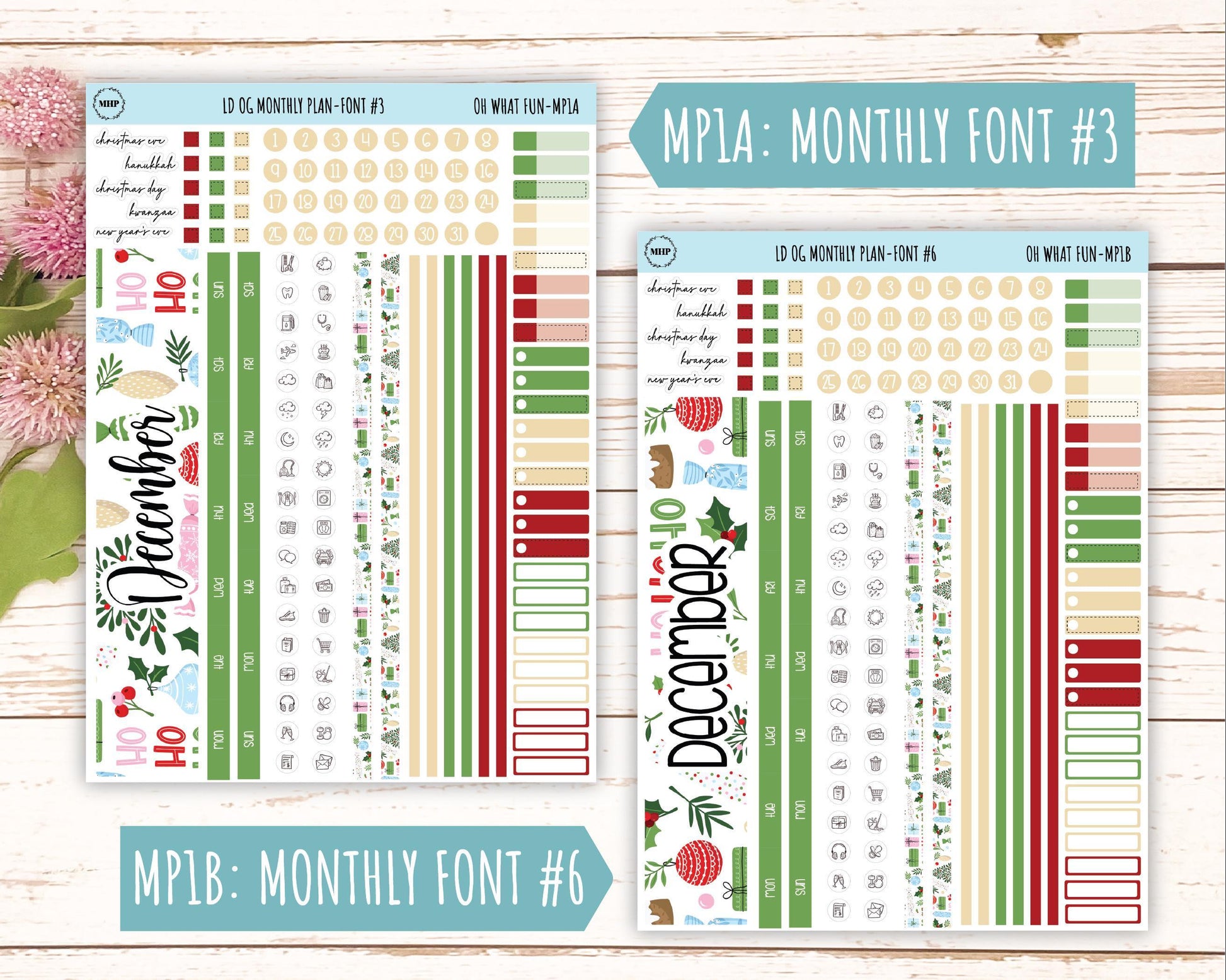 DECEMBER Stickers for Large size Horizontal & Vertical Laurel Denise Planner. (Formerly Original or Standar Size) "Oh What Fun" || OGOWF
