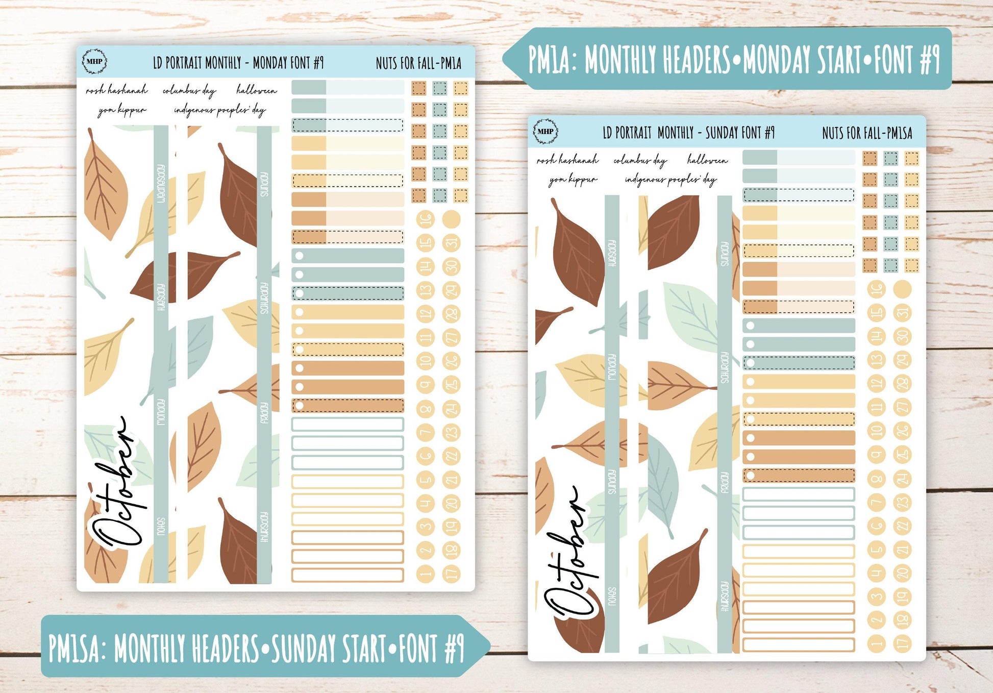 OCTOBER Stickers for The Scout Laurel Denise Planner (formerly Portrait Planner). "Nuts for Fall" || PNF